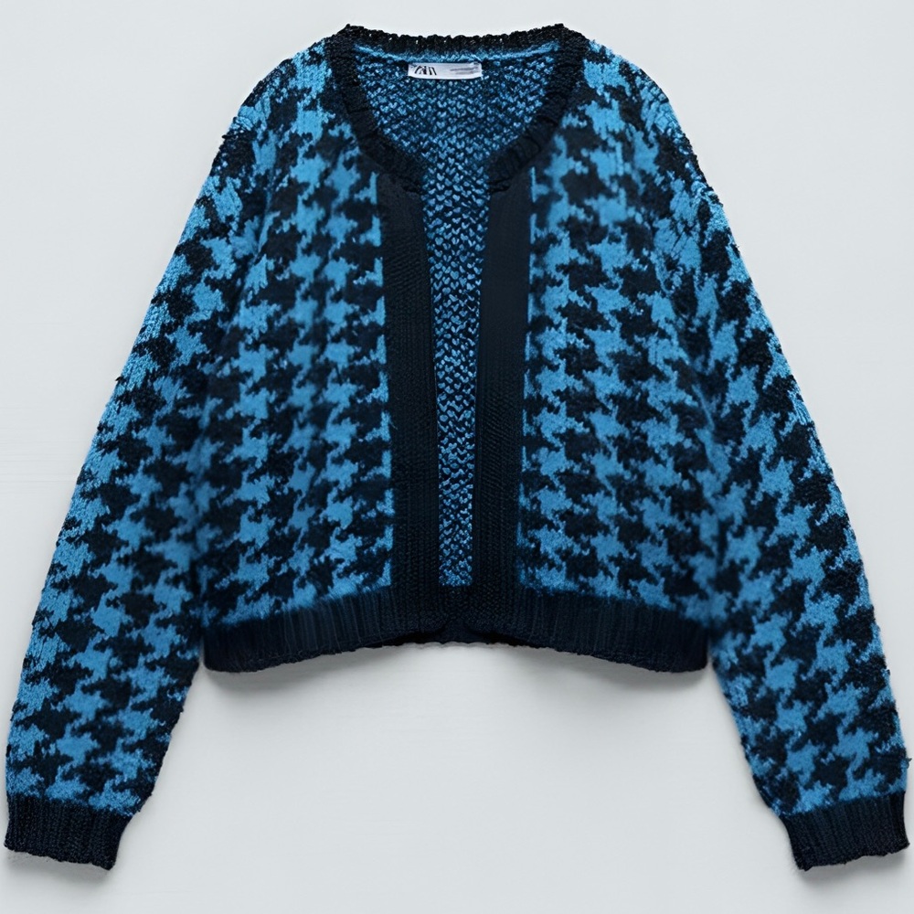 Zara Houndstooth Knit Cardigan